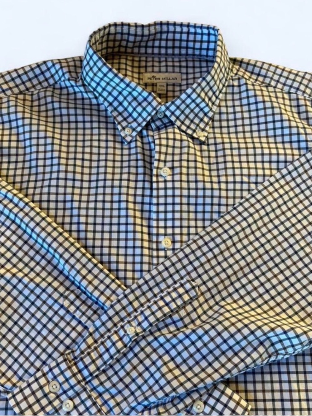Peter Millar Shirt Mens 2XL Long Sleeve Button Up Lightweight Plaid Casual